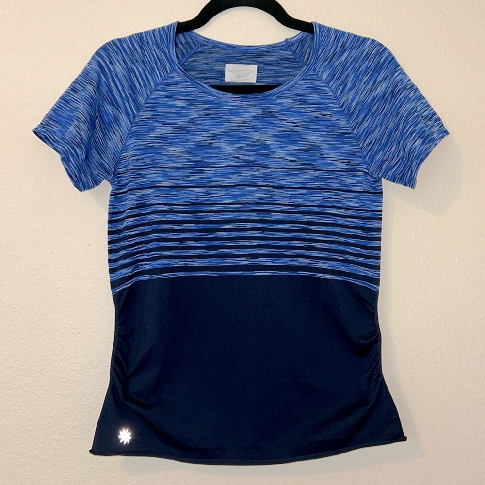 Athleta Blue and Black Athletic Top Size Large Like New Some Stretch
